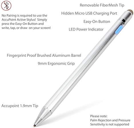 עט גרגיל קופסא תואם ל- HP Pavilion 15Z Touch - Accupoint Active Stylus, Stylus אלקטרוני עם קצה עדין במיוחד - כסף מתכתי