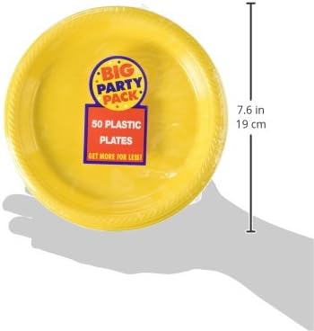 אמסקן גדול חבילה פלסטיק צלחות / 7 / שמש צהוב / חבילה של 50 / אספקת מפלגה