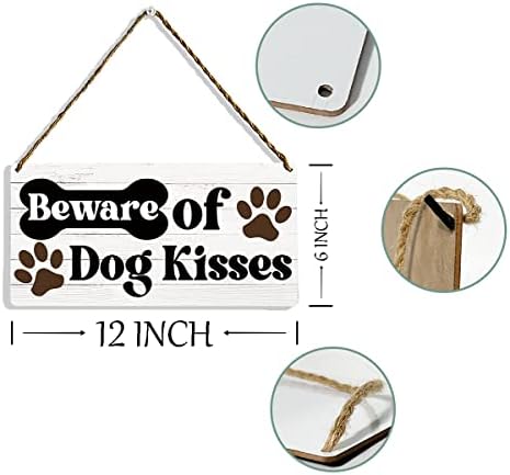 היזהר משלט נשיקות כלבים, עיצוב כלבים, מתנה לאמא כלב, דברים לכלבים, עיצוב חדר כלבים, מתנות לאוהבי כלבים, מתנות לאוהבי חיות מחמד, עיצוב קיר לכלבים, שלטי כלבים לעיצוב בית, עיצוב תלוי על קיר עץ בגודל 12 על