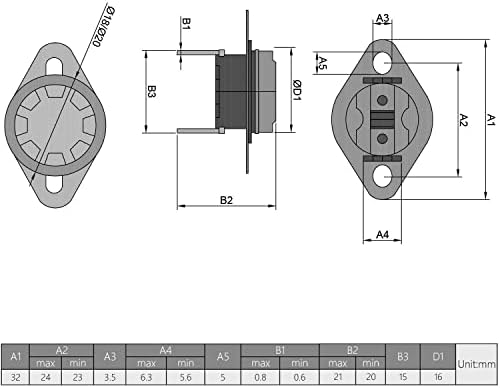 Fielect 2PCS KSD301 תרמוסטט 40 ° C/104 ° F פתוח בדרך כלל N.0 כוונו מתג טמפרטורת דיסק SNAP עבור מיקרוגל לתנור קפה מעשן מעשן רגליים כפופות