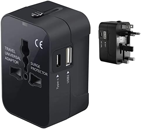 Travel USB פלוס מתאם כוח בינלאומי תואם ל- Alcatel Onetouch S'Pop עבור כוח ברחבי העולם לשלושה מכשירים USB Typec, USB-A לנסוע בין ארהב/איחוד האירופי/AUS/NZ/UK/CN