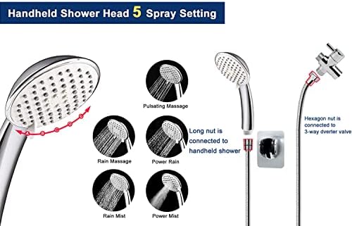 ראש מקלחת מסונן בקרבת מקום, לחץ גבוה 8 ראש מקלחת גשם עגול ו -5 הגדרות משולבת מסנן מקלחת כף יד עם מחזיק דבק עצמי/1.5 מ 'צינור -1 מחסנית פילטר להחלפה