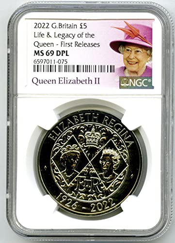 2022 GB 5PND בריטניה הגדולה QEII מלכת חייו של אליזבת ומורשת המלך צ'ארלס 5PD NGC MS69 DPL