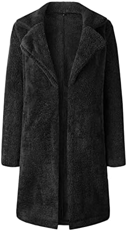 נשים ארוך גזירה מעילי טדי צמר טרנץ מעילים ארוך שרוול דש פתוח מול מעיל מוצק חם חורף מעיל