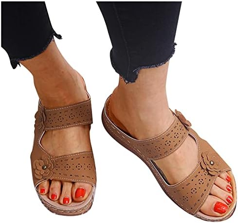 נשים אורטופדי סנדלי בוהן פתוח נעל עם מפנק רירית כפול רצועת שקופיות בציר טריז סנדל עם קשת תמיכה