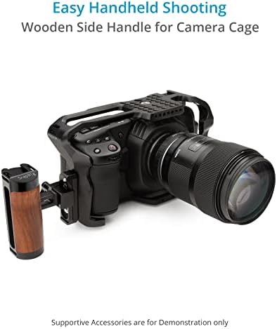 הוכחה ידית צדדית של Snaprig Wood Mini עבור הר מסילה של נאטו. לכלוב ומתקן מצלמה, אחיזה ארגונומית לצילום נוח של כף יד. אפשרות מתכווננת לגובה, חריץ הנעליים ורצועה - עמיד