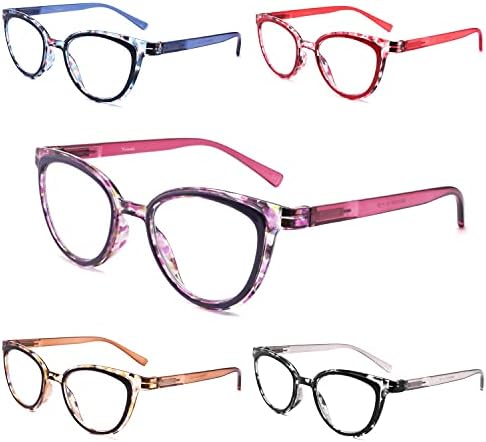 יולוקי 5 חבילה קריאת משקפיים כחול אור חסימת עבור נשים * אופנתי גבירותיי מחשב קוראי עם אביב דברים,אנטי בוהק/לחץ בעיניים משקפיים 2.75