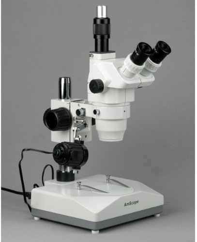 AMSCOPE ZM-2TY מקצועי טרינוקולרי מיקרוסקופ זום, עיניים EW10X, הגדלה של 6.7X-90X, 0.67X-4.5X זום מטרה, תאורת הלוגן עליונה ותחתית, עמדת עמוד, 110V-12 וולט, כוללת 2.0X עדשות ברלו