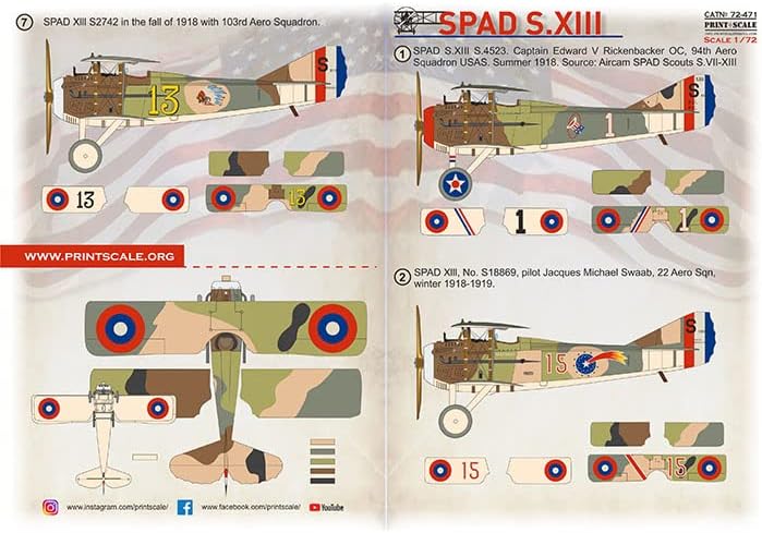 סולם הדפסה 72-471 1/72 מדבקות עבור SPAD S.XIII מטוסים צבאיים