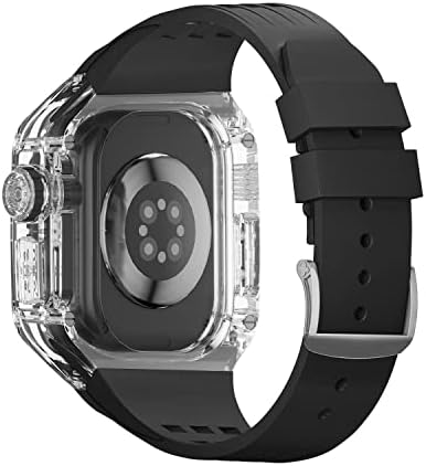 מקרה שקוף Infri ללהקת Apple Watch Ultra 49 ממ ערכת שינוי רצועת פלואורובבר רצועה לסדרת Iwatch 49 ממ אבזם מתכת
