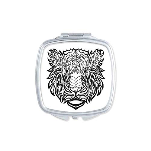 חזק האריה בעלי החיים דיוקן סקיצה מראה נייד קומפקטי כיס איפור כפול צדדי זכוכית