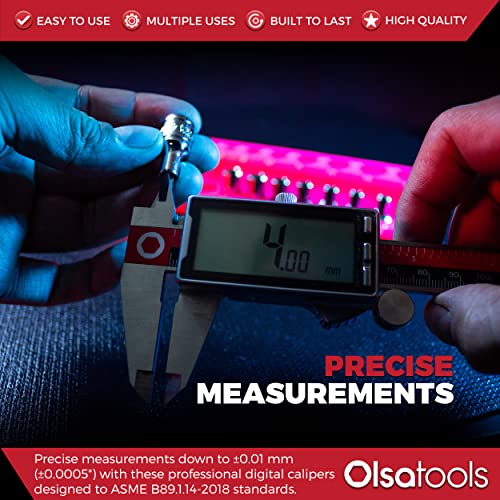 כלי מדידת קליפר דיגיטלי של אולסה-אינץ', אינץ 'חלקי ומילימטרים - 0-6 אינץ' - כלי מדידת קליפר דיגיטלי מנירוסטה-תצוגה גדולה וקלה לקריאה-חלק: 1589