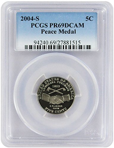 מדליית השלום הוכחה 2004 ג'פרסון ניקל מחזיק תווית כחולה חדשה ניקל PR 69 DCAM PCGS