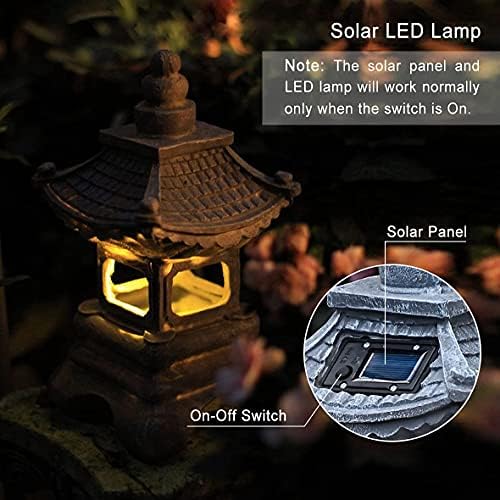 פסלי גן פגודה של אוואל אור חיצוני אור, מנורת פגודה יפנית לפסלי גן זן חיצוניים תפאורה עם פנסי LED המופעלים על ידי סולארי - 10.6 אינץ '