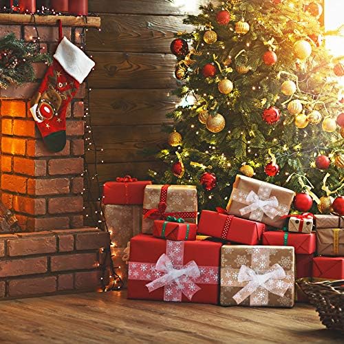 ליבר 1.6 אינץ רחב חג המולד פתית שלג שקוף אורגנזה סרט עבור חג המולד אריזת מתנה, עץ, זר, מסיבת קישוט, 25 מטרים