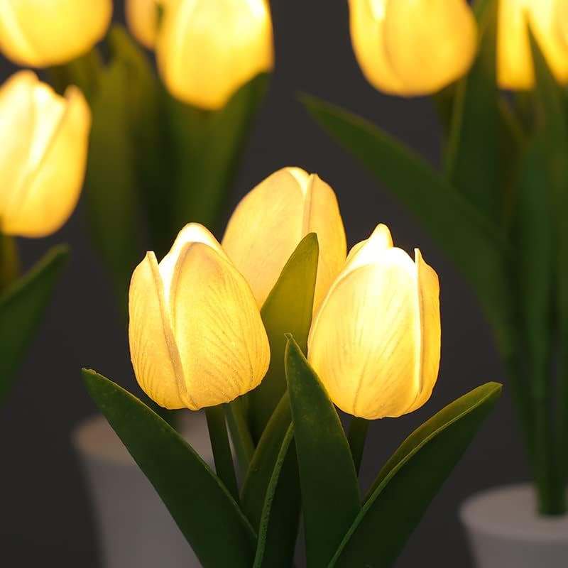 מנורת צבעוני וולקין DC 2023 מנורת שולחן פרחים צבעון חדש LED צבעון מלאכותי לילה קטן אור פרחים מזויף זר 3 ראשים עם אגרטל מפלסטיק מנורת מיטה לחדר שינה לעיצוב שולחן עבודה של סלון