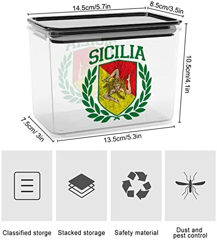 סיציליאני דגל על מגן עם זרי דפנה אחסון מכולות ברור פלסטיק תיבת עם מכסים לשימוש חוזר פחי מטבח דגנים חטיפים יבש מזון ג ' לי שעועית