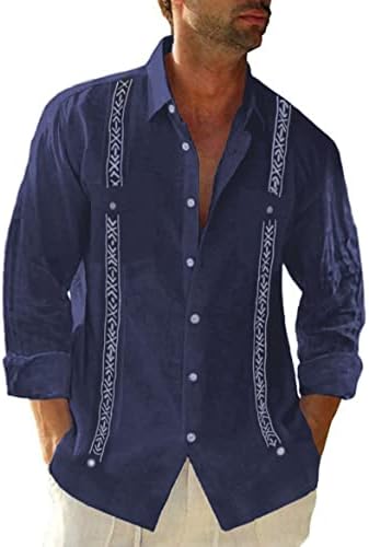 חולצות גוויאברה קובניות לגברים בסגנון מקסיקני בקצרה/שרוול ארוך פשתן חוף כפתור למטה חולצות לגברים