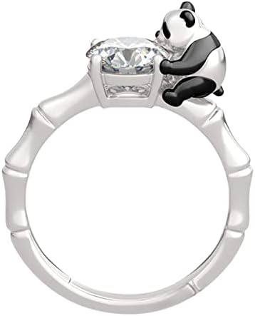 נשים מבטיחות טבעת מצוירת פנדה חיבוק ריינסטון טבעת אירוס