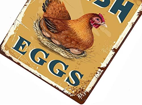 חווה ביצים טריות שלטי פח - וינטג 'כפרי תרנגולת תרנגול תרנגולת פח שלטי קיר מטבח ביתית 8x12 אינץ'