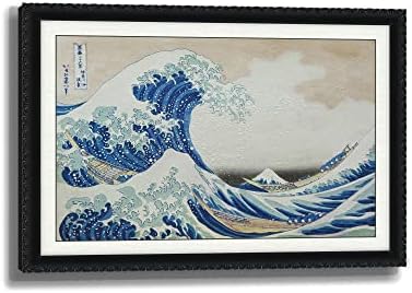 ממוסגר 3 ד ז ' יקלה הדפסת צבע שמן בד קיר אמנות מרקם כמו יד צבוע. הוקוסאי מפורסם קלאסי הגדול גל יפני הר פוג ' י אוקיינוס ים כחול אפור.