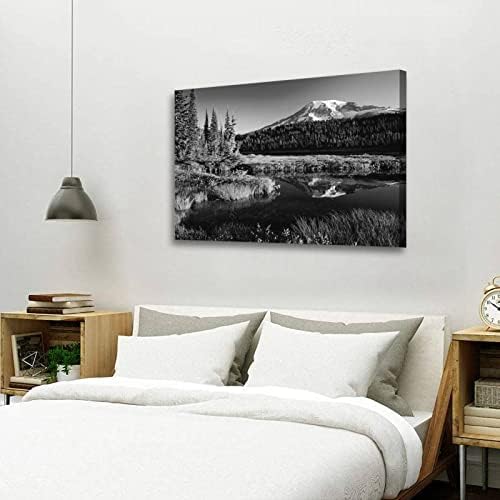 Vlywheudj בגודל גדול יצירות אמנות בד הדפסות הר ריינייה פארק לאומי נוף ציורי תמונה של קיר שחור לבן אמנות לקישוטים ביתיים עיצוב קיר חווה 20 x32