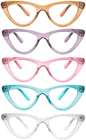 5 חבילה חתול עין קריאת משקפיים לנשים כחול אור חסימת מחשב קוראי