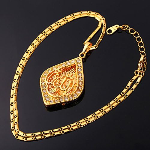 שרשרת קריסטל אללה 7 לנשים מצופה זהב 18 קראט משובץ תליון בצורת אליפסה תכשיטים מוסלמיים