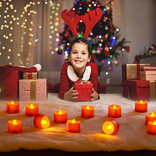 PCHERO 12 חבילות LED אורות תה נרות, נרות, מהבהב סוללה ללא הפסקה נרות מזויפים, קישוט למסיבת חתונה ליל כל הקדושים חתיכות חג מולד עיצוב סתיו
