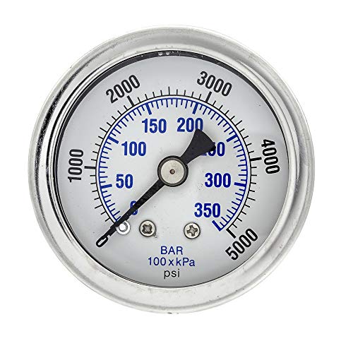 מד הלחץ של הרכבה על פני נוזלים מלאים בחיוג 1.5 אינץ ', 0-5000 psi, חיבור NPT זכר 1/8 אינץ