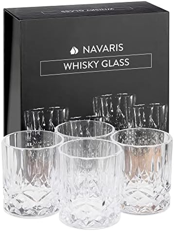 כוסות וויסקי מזכוכית נבאריס-כוסות שתייה של 9.8 אונקיות וקופסת מתנה-לשימוש יומיומי, מסיבות ומפגשים חברתיים-בטוח למדיח כלים