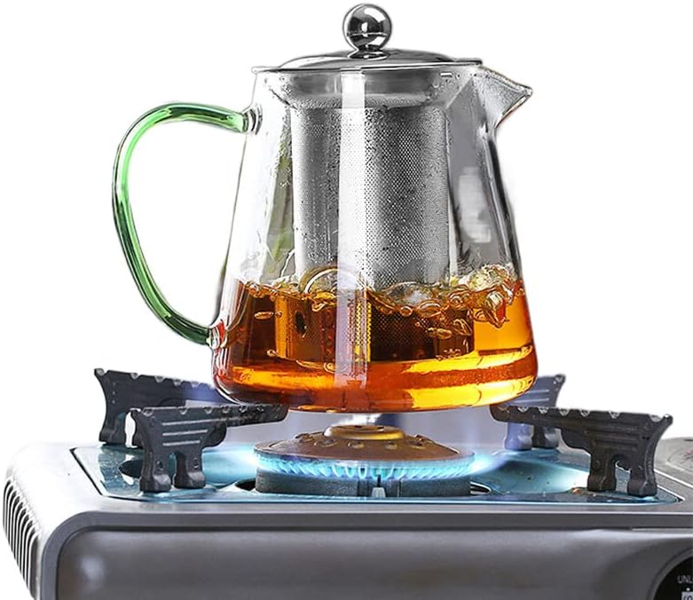 קומקום זכוכית עמיד בפני חום צבעוני 550 מל עם פילטר, סיר תה ניתן לחמם ישירות על אש מסננת חום סיר קפה קומקום