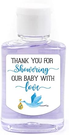 תוויות לחיטוי ידיים תודה שהתקלחת לקטנה שלנו עם מדבקות אהבה,מסיבת מקלחת לתינוק טובה לילד., כחול, 1.26 אינץ 'על 1.39 אינץ'