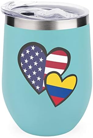 שלובים לבבות אמריקאי קולומביה דגל בקבוק כוס עם מכסה מבודד נירוסטה כוס כפול קיר משרד בית כוסות