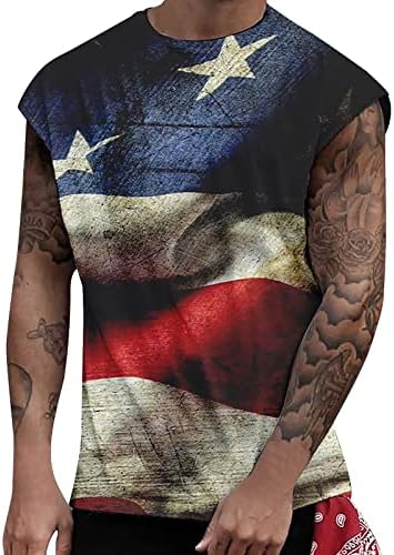 קיץ גברים של חולצות גברים מקרית גופיות אמריקאי דגל הדפסת שרוולים שרירים פטריוטית טיז גדול חולצות