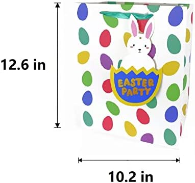 12.6 שקיות מתנה בגודל בינוני בגודל פסחא עם נייר טישו ותגים, נייר פסחא נצנצים שקיות מעדיפות עם ידיות שקיות נוכחות שקיות עטיפת ארנב עטיפת שקית פסחא, ציד ביצי פסחא, מתנות ועוד, 4 יחידות