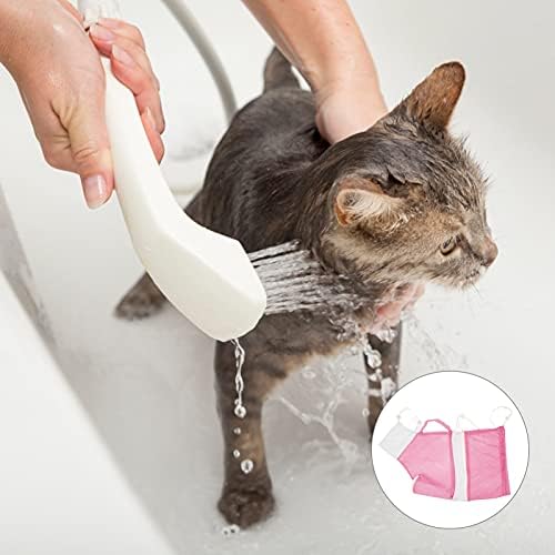 רשת חתול כביסה תיק חתול מקלחת אמבטיה נטו תיק נגד שריטות איפוק תיק עם שרוך מתכוונן עבור מקלחת זמירה ורוד תיק