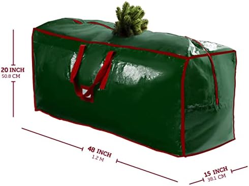 תיק אחסון עץ חג המולד פקקון-עליון פתוח, קופסת אחסון עץ חג המולד עמידה למים לעצים מפורקים עד 7.5 רגל עם ידיות נשיאה ורוכסן כפול-48 על 15 על 20 אינץ', ירוק