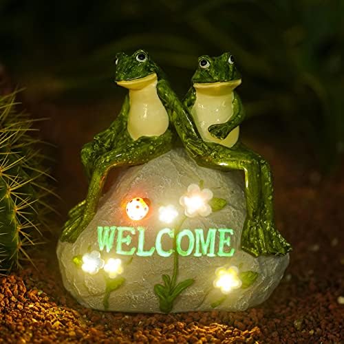 זוג שמש צפרדע פסל עבור גן דקור - חיצוני דשא דקור צלמיות עבור פטיו,מרפסת,חצר,דשא קישוט - צפרדע מתנות לנשים/אמא/סבתא/הורים / יום נישואים / זוג / אישה