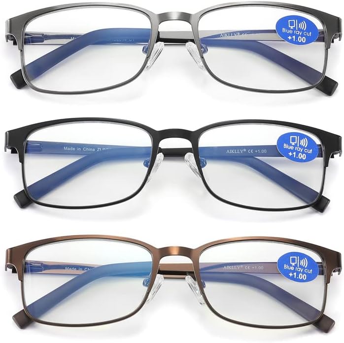 אייקלי קריאת משקפיים לגברים-3 חבילה כחול אור חסימת גברים של מתכת קוראים