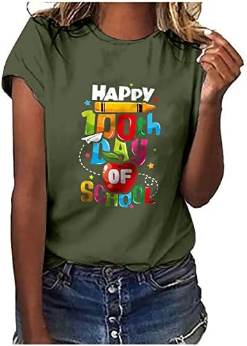 חולצות קיץ לנשים, צבע עניבה יום 100 שמח של תלמיד מורה בבית הספר 100 יום חולצת טריקו חולצות שרוול קצר 2023