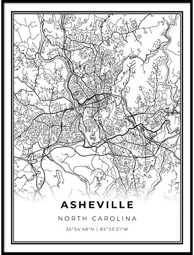 הדפס מפה של Skanndi Asheville, צפון קרוליינה NC ארהב פוסטר אמנות מפה, אמנות קיר מודרנית, יצירות אמנות מפת רחוב 11x14