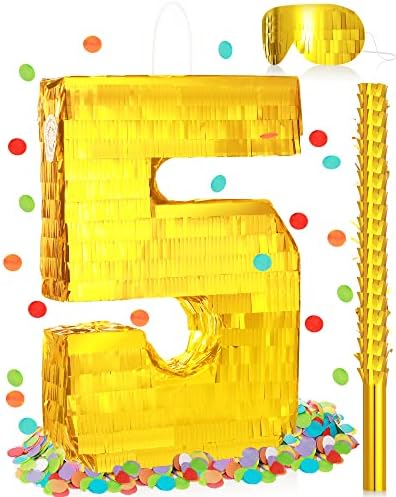 זהב רדיד מספר פינאטה 16 איקס 11 איקס 3 אינץ קטן פינאטה עם 15.7 מקל זהב כיסוי עיניים קונפטי עבור ילד ילד ילדה מסיבת יום הולדת קישוטי חגיגות פיאסטה ספקי טובות