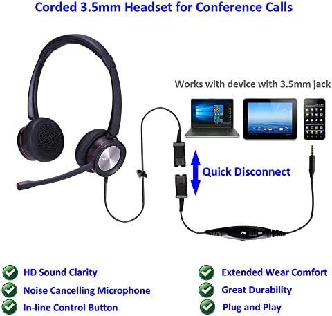 אוזניות טלפון סלולרי של MKJ עם מיקרופון מבטל אוזניות מחשב 3.5 ממ למוקד טלפוני Office Softphone Wirded 3.5 ממ אוזניות מחשב עם בקרת שיחות לשיחות ועידה עסקיות של סקייפ