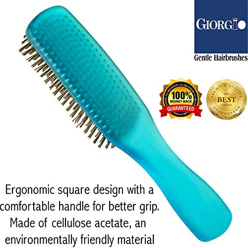 ג'ורג'יו Gion1B ניאון כחול 7.75 אינץ 'מגע עדין מברשת שיער מגזרים לגברים ונשים. זיפים רכים לקרקפת רגישה. רטוב ויבש לכל סוגי השיער. מברשת עיסוי קרקפת מעוררת צמיחת שיער
