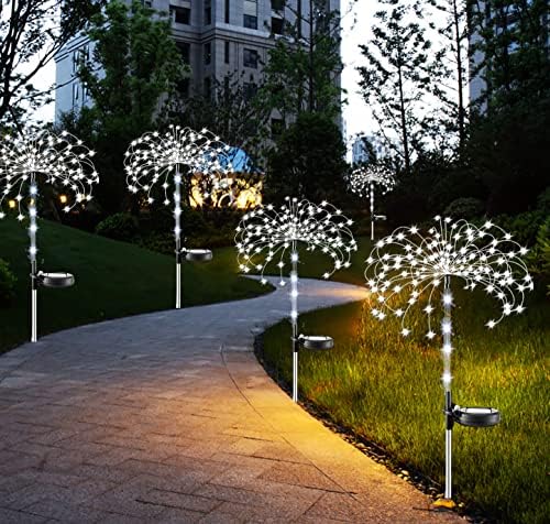 אורות גן סולאריים XRR חיצוניים, משודרגים 120 אורות זיקוק זיקוקין סולאריים 2 מצבי תאורה אורות כוכבים סולאריים אורות פרחים צבעוניים אורות חיצוניים לפטיו, חצר, ערוגת פרחים, מסיבות