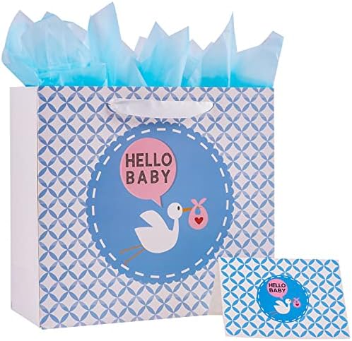 אריזת פילים 12 שקית מתנה לתינוק בינוני עם כרטיס ונייר טישו
