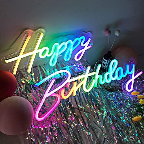 2 יחידות צבעוני יום הולדת שמח ניאון סימנים עם חכם ניתן לעמעום מתג בקר עבור קיר תפאורה, קשת חלום צבע הוביל ניאון אור סימן לכל גיל מסיבת יום הולדת מתנה-על ידי קוליסור