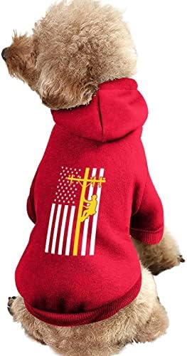 Lineman American Flag Dog חולצה מקשה אחת תחפושת כלבים אופנתית עם אביזרי חיית מחמד כובע