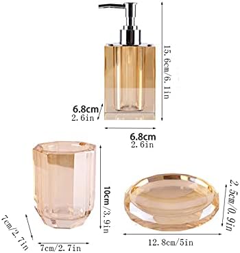 מתקן סבון ענבר גביש זכוכית זכוכית זוגות 4 חלקים מתקן סבון חדר אמבט